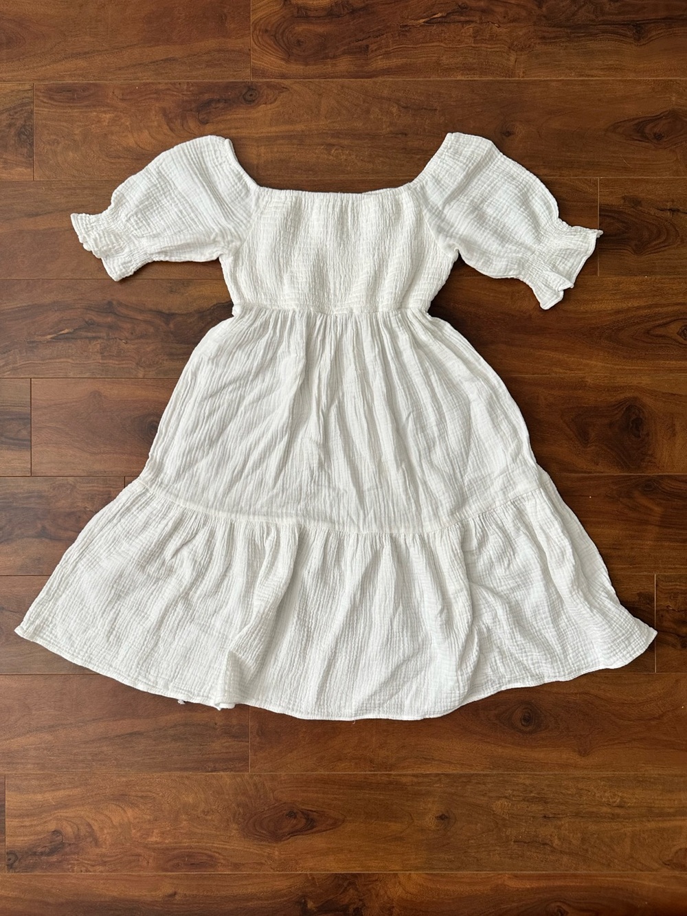 Mazik White Puff-Sleeve Tiered Cotton Dress - Women's